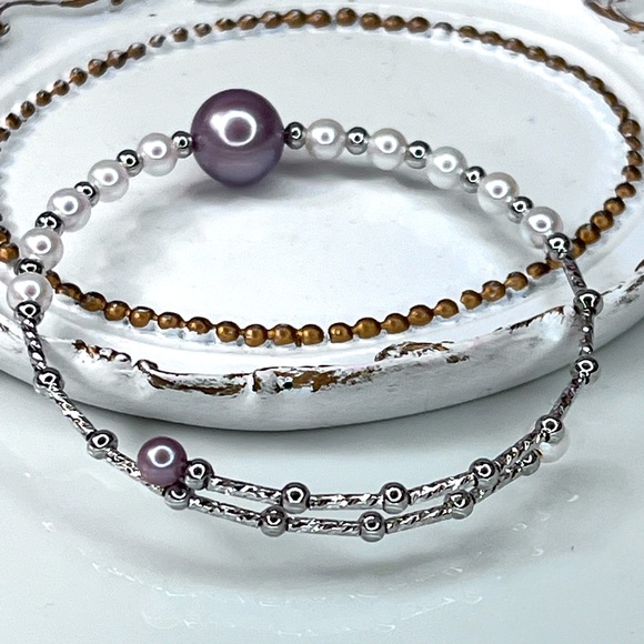 Handmade Freshwater Blueberry 🫐 Edison Pearl Bangle Coil Bracelet - Picture 4 of 4